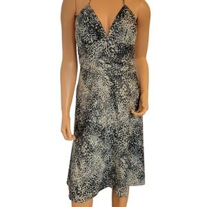 Vintage Express Silk Halter Dress Size 8 Y2K Animal Print‎ Midi Dress Ruched